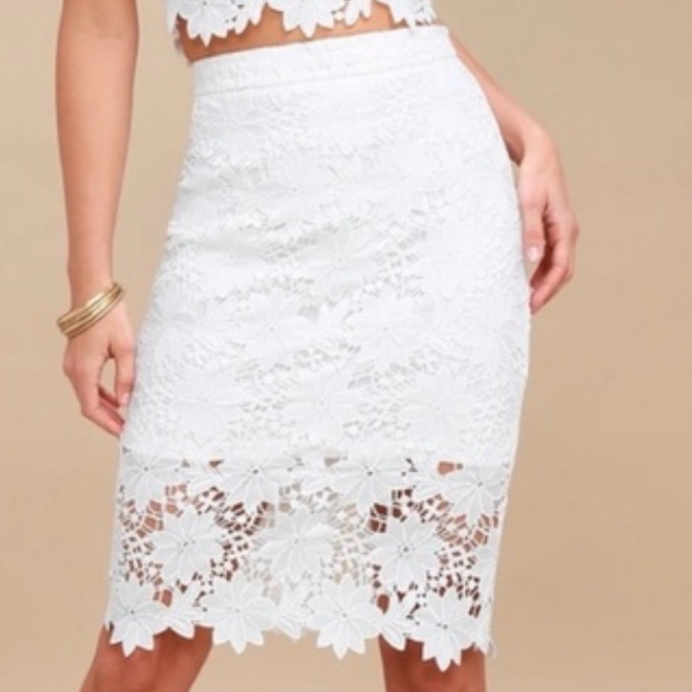 Lulu's Ivory Floral Lace Midi Skirt